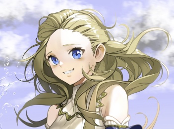 蓝天白云下的长发女孩