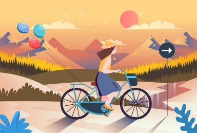 女孩骑车外出低碳出行