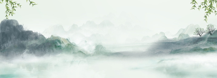 中国风春天绿色水墨山水画背景