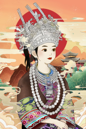 侗族女孩在重要节日的织锦盛装