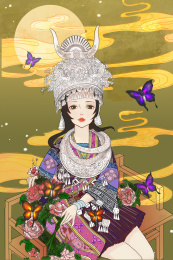 侗族少女在重要节日和婚嫁中的织锦银饰盛装