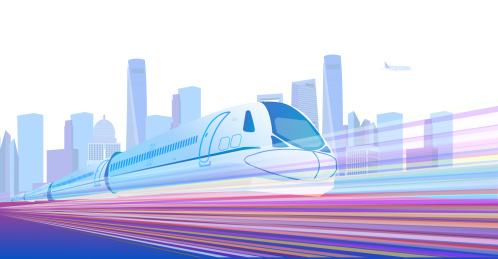 城市里的交通工具高铁插画