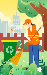 五一劳动节致敬环卫工人插画关爱劳动者海报