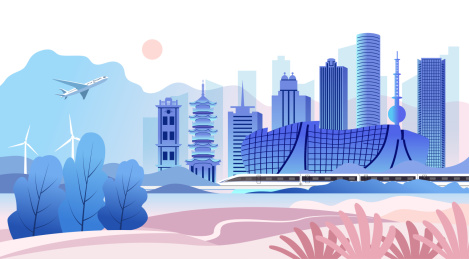 中国江苏省徐州市城市旅游交通商务插画