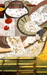 咖啡生豆处理法水洗处理咖啡豆分镜手绘插画