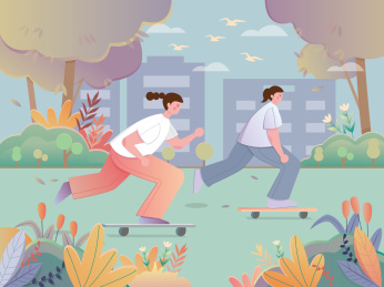 朋友相约去玩滑板