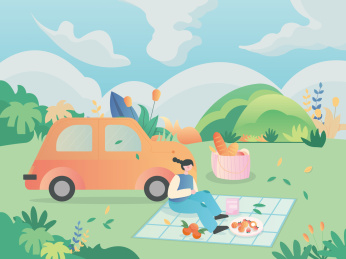 女孩去户外自驾游