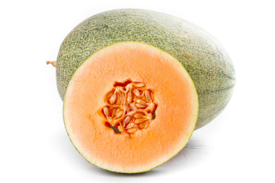 白底上摆放着网纹瓜