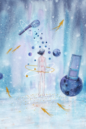 蓝色忧郁女孩星空图
