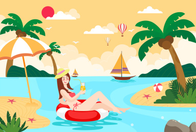 女孩在海边度假