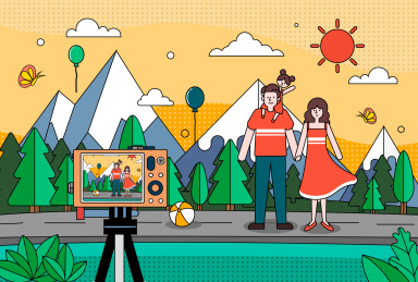 一家人外出拍照留念