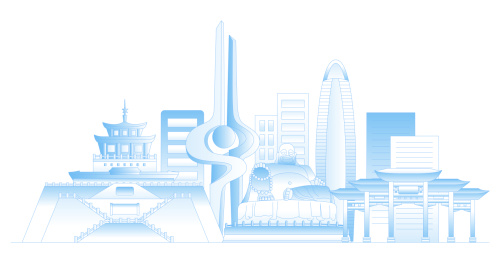 济南城市地标建筑群矢量插画