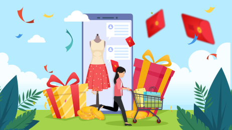 在线购物电商活动购物街插画