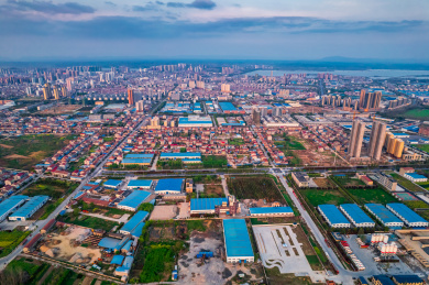 航拍钟祥城市日落