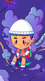 坐着摆酷酷地姿势被拍照的男孩