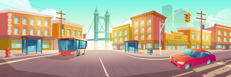 汽车行驶道路街景插图