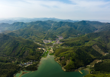 中国浙江宁波镇海九龙湖秦山村航拍