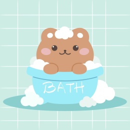 可爱卡通动物泡澡小熊
