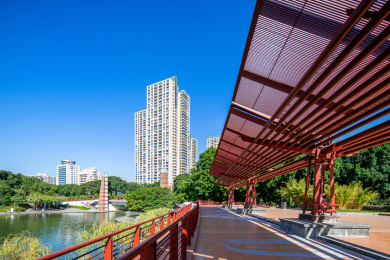 中国佛山千灯湖公园和金融高新区城市天际线