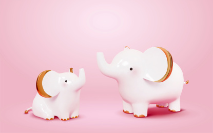 3D陶瓷可爱白色大象亲子公仔