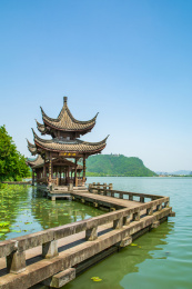 中国浙江萧山湘湖江南园林建筑风光