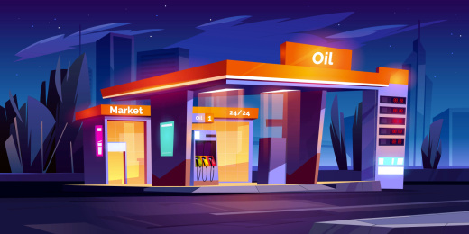 夜晚橘色加油站插图