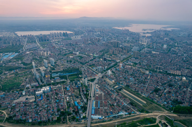 湖北荆门钟祥航拍日出全景