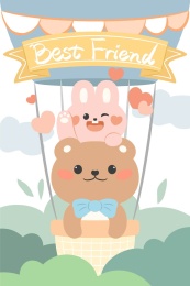 可爱卡通动物热气球兔子小熊