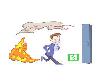防火灾人物捂嘴逃跑