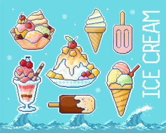 夏季冰激凌像素化插画