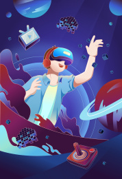 国潮风格元宇宙虚拟科技VR插画