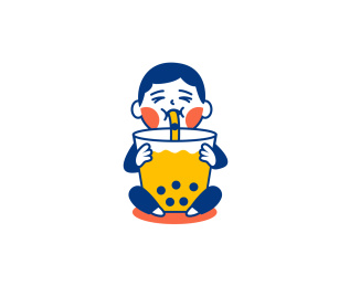 喝奶茶的小男孩
