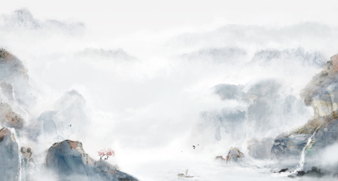中国风意境山水画背景插画