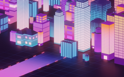 城市夜晚建筑3D渲染