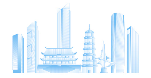 福州城市地标建筑群矢量插画