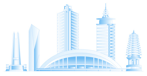 唐山城市地标建筑群矢量插画
