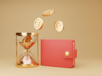金色沙漏和3D红色钱包理财创意素材