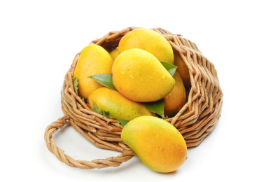 篮子里装着海南台农芒果