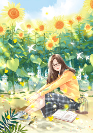 太阳花下坐着的少女