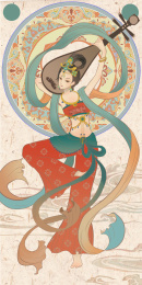 敦煌飞天插画古风国潮反弹琵琶飞天
