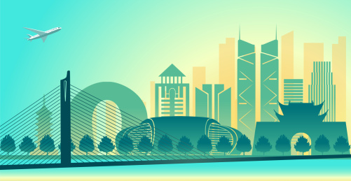 中国浙江省湖州市城市天际线矢量插画