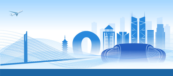 中国浙江省湖州市商务科技城市彩色矢量插画