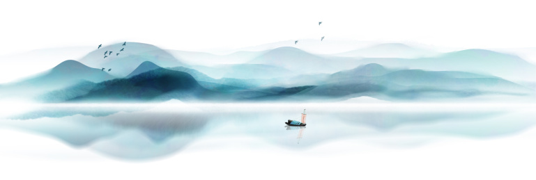 中国风蓝色意境水墨山水插画本