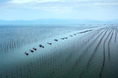 航拍福建霞浦海上渔村