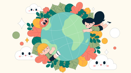 男孩女孩拥抱地球