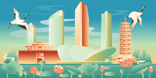 国潮风金华插画