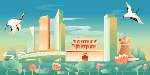 国潮风襄阳插画
