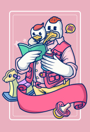 丹顶鹤父子插画