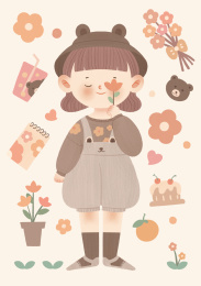 手绘可爱女孩插画 手绘