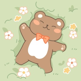 可爱卡通动物春日草地小熊